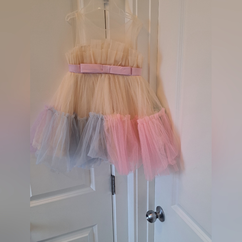 EUC Pastel Tulle Dress with Pink Bow
